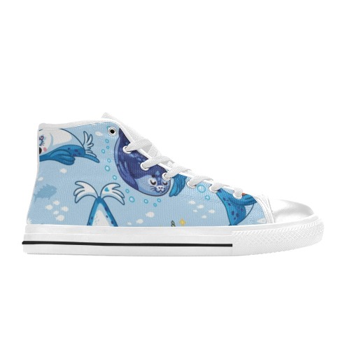 Seamless pattern with cute dolphins seal cartoon characters.jpg High Top Canvas Shoes for Kid (Model 017)