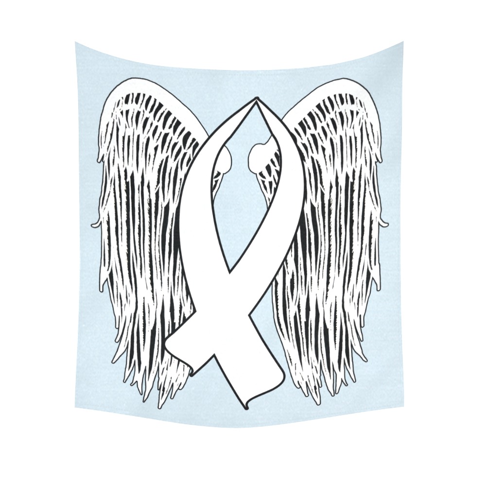 Winged Awareness Ribbon (White) Cotton Linen Wall Tapestry 51"x 60"