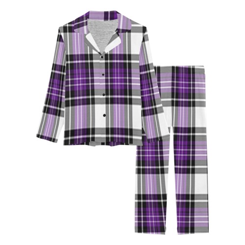 Purple Black Plaid Women's Long Pajama Set