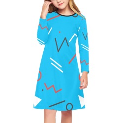 Geometric Abstract - Turquoise, Aqua Girls' Long Sleeve Dress (Model D59)