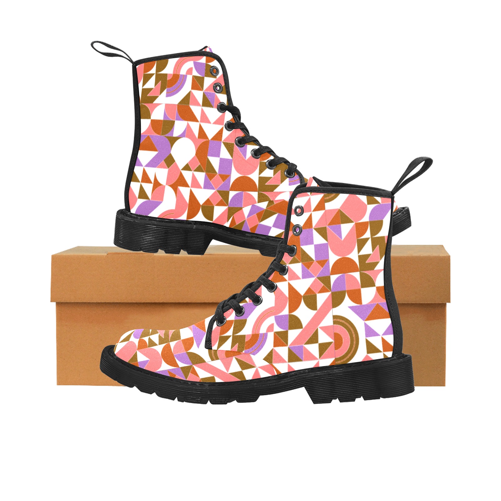 geomattric colorful patterns conceptual Art - Abstract Neo Geo graphic design (142) Martin Boots for Women (Black) (Model 1203H)