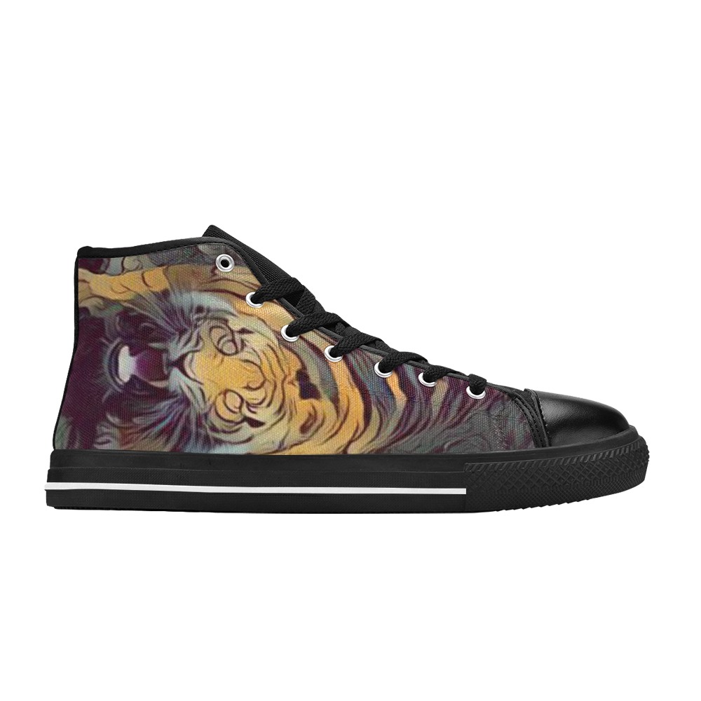 Tiger Color Painted Looking Up Women's Classic High Top Canvas Shoes (Model 017)