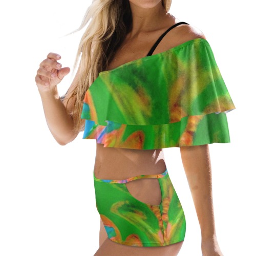 Queen Mermaid 2 Collection Women's Ruffle Off Shoulder Bikini Swimsuit (Model S45)