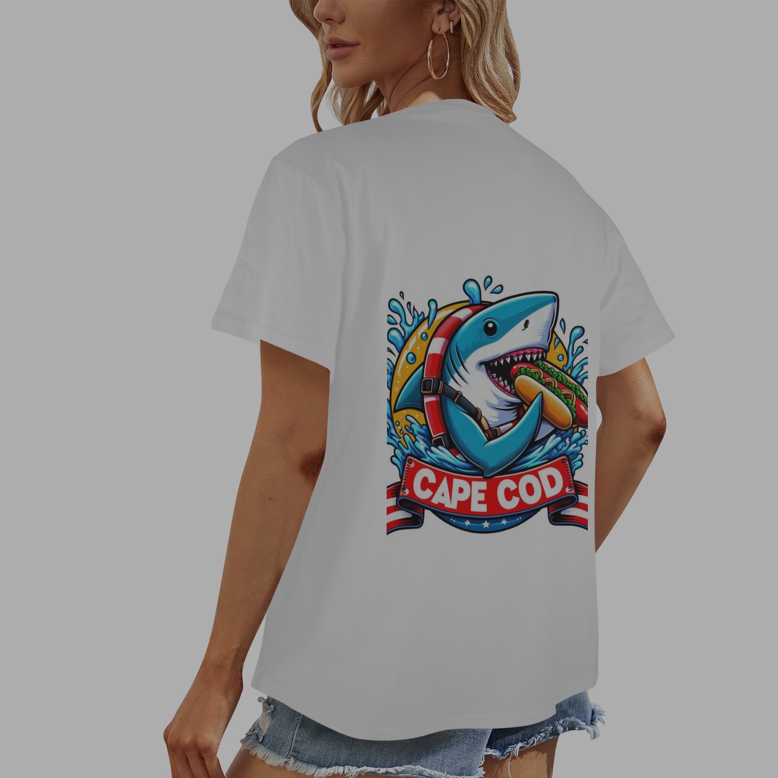 CAPE COD-GREAT WHITE EATING HOT DOG Women's Glow in the Dark T-shirt (Two Sides Printing)