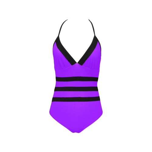 color electric violet Lace Band Embossing Swimsuit (Model S15)