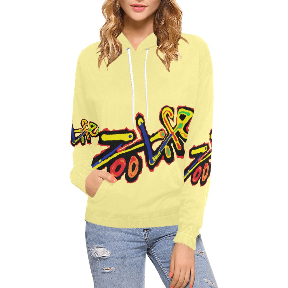 ZL.LOGO.CREAM All Over Print Hoodie for Women (USA Size) (Model H13)