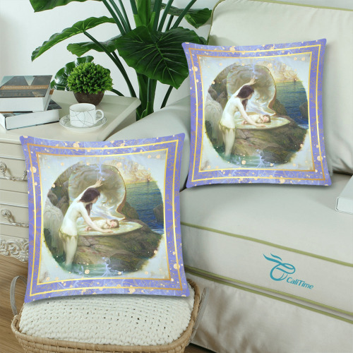 First Remastered Version of A Water Baby by Herbert James Draper Custom Zippered Pillow Cases 18"x 18" (Twin Sides) (Set of 2)