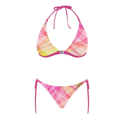 Colorful Geometric Pattern Buckle Front Halter Bikini Swimsuit (Model S08)