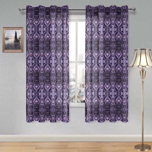 violet repeating pattern Gauze Curtain 28"x63" (Two-Piece)
