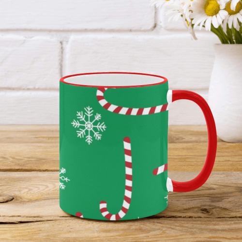 Candy Canes and Snowflakes Custom Edge Color Mug (11oz)