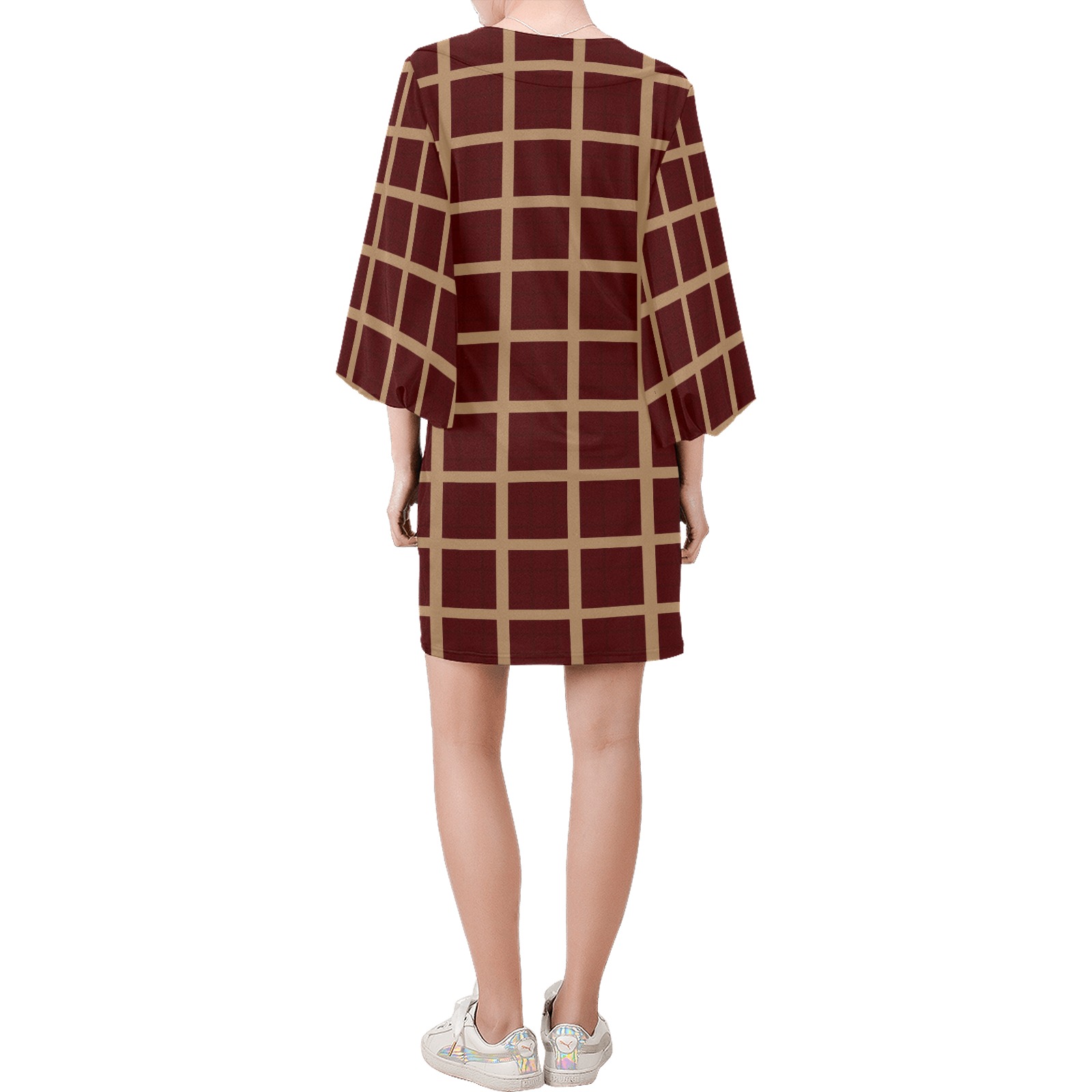 maroon and brown Bell Sleeve Dress (Model D52)