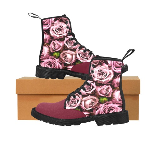PINK ROSE GARDEN - COLORED TOE Martin Boots for Women (Black) (Model 1203H)