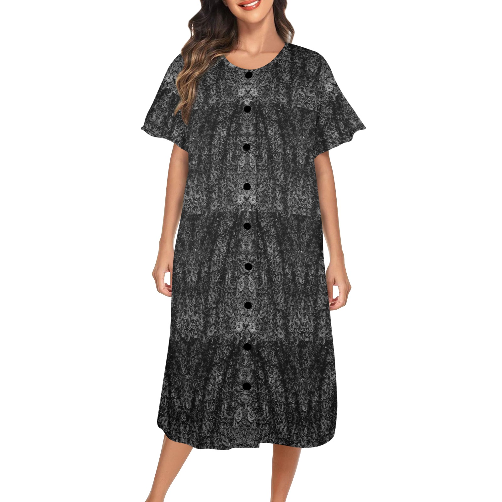 black roses Women's Button Front House Dress