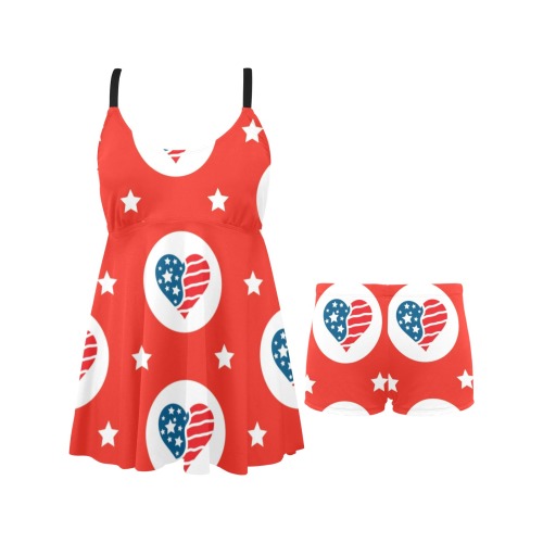 Patriotic Hearts Chest Pleat Swim Dress (Model S31)