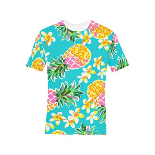 PINEAPPLE PARADISE FASHION Men's All Over Print T-Shirt (Solid Color Neck) (Model T63)