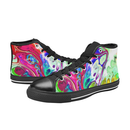 Abstract Liquid Marble Pouring Modern Art Texture Women's Classic High Top Canvas Shoes (Model 017)