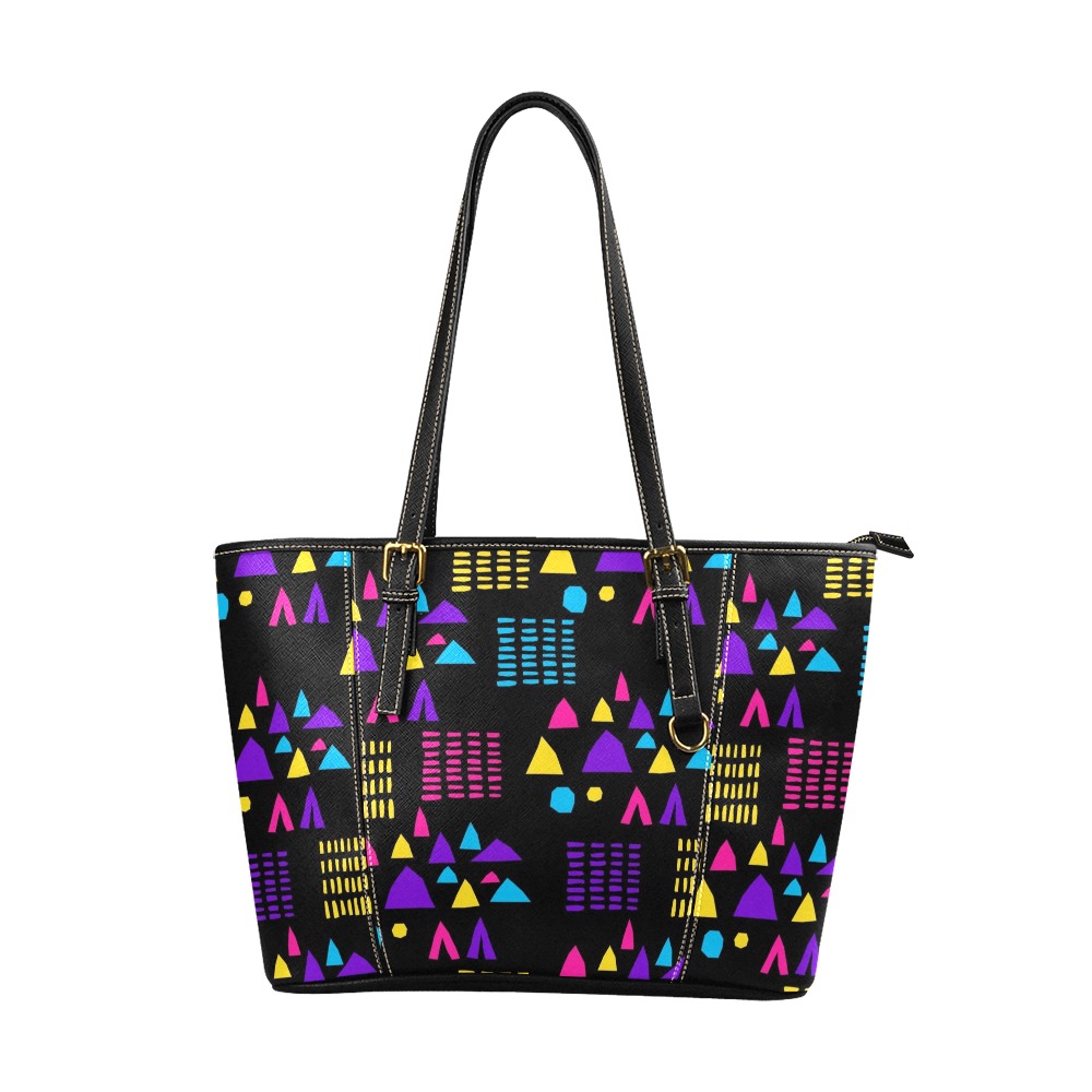 Bright Colorful Abstract Shapes Leather Tote Bag/Large (Model 1640)