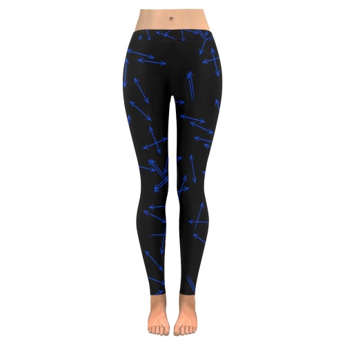 Arrows Every Direction Blue on Black Women's Low Rise Leggings (Invisible Stitch) (Model L05)