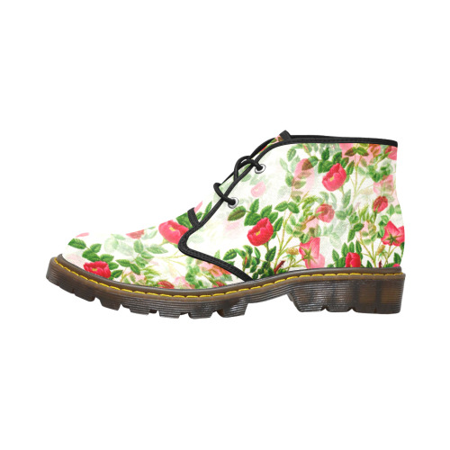 Vintage Red Floral Blossom Women's Canvas Chukka Boots (Model 2402-1)