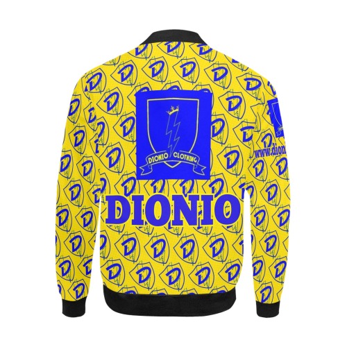 DIONIO Clothing - Yellow D Shield Bomber Jacket ( Yellow & Blue Logo) All Over Print Bomber Jacket for Men (Model H31)