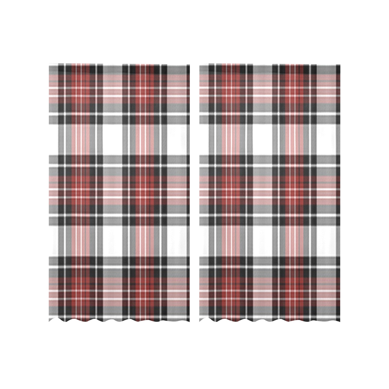 Red Black Plaid Gauze Curtain 28"x63" (Two-Piece)