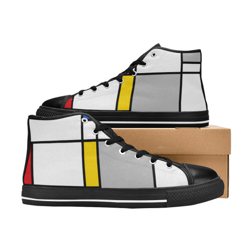 Geometric Retro Mondrian Style Color Composition High Top Canvas Shoes for Kid (Model 017)