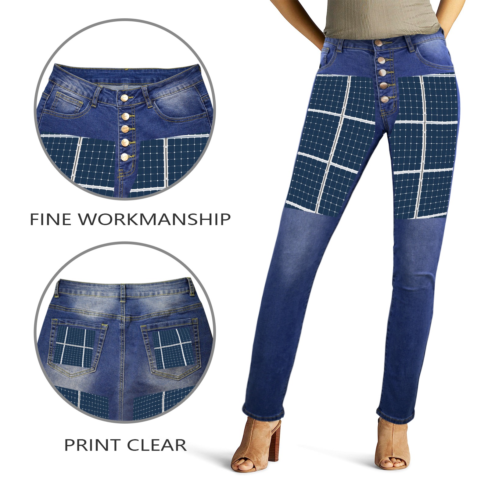 Solar Technology Power Panel Image Photovoltaic Women's Jeans (Front&Back Printing)