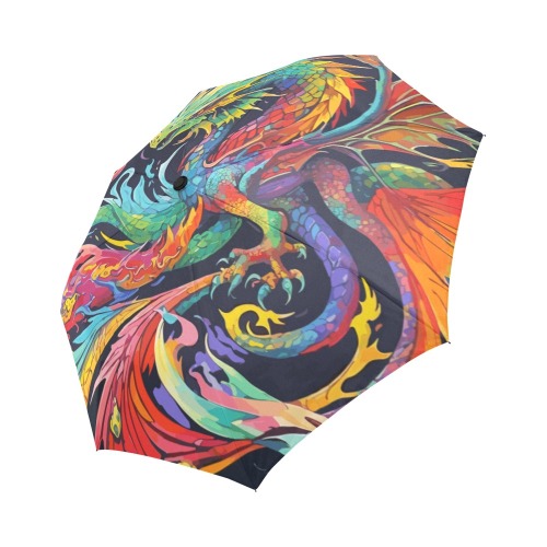 Awesome colorful abstract dragons, fire on black. Auto-Foldable Umbrella (Model U04)