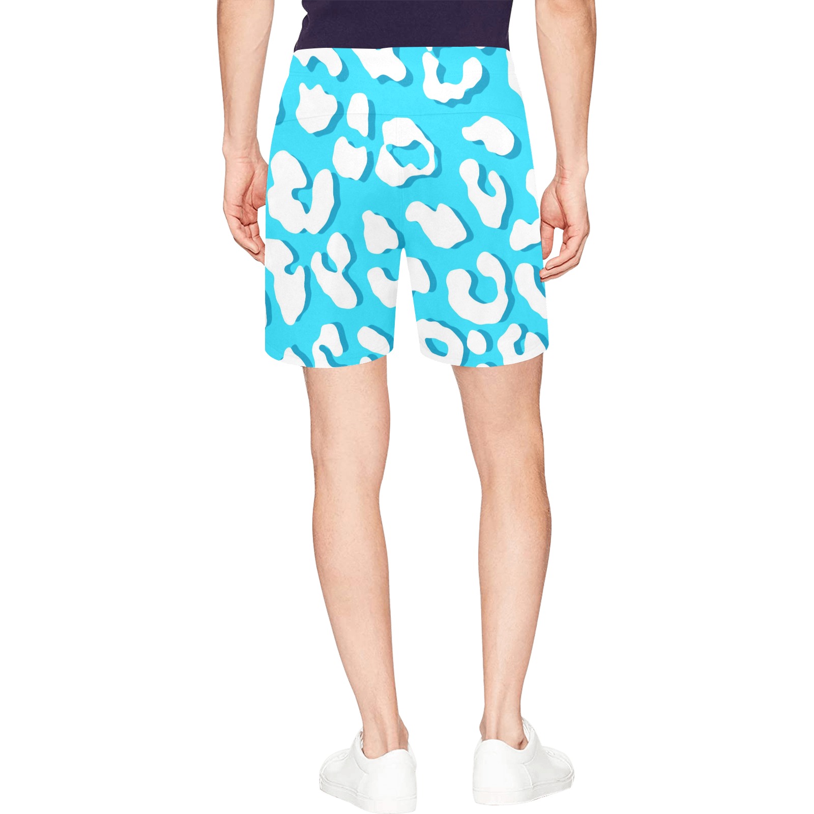 White Leopard Print Light Blue Men's Mid-Length Beach Shorts (Model L47)