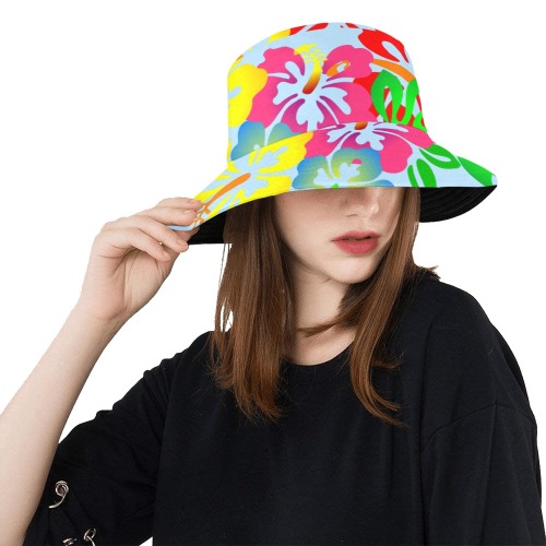 Hibiscus Hawaiian Flowers / Blue All Over Print Bucket Hat