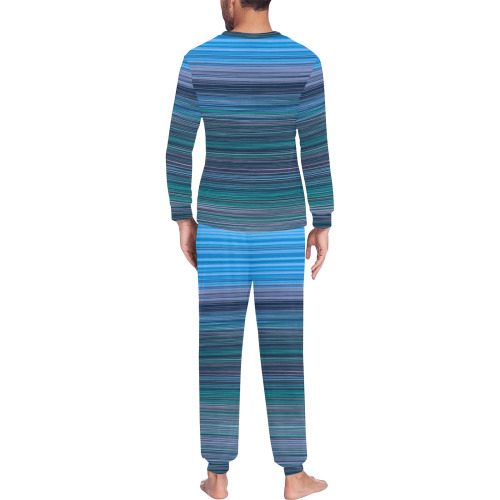Abstract Blue Horizontal Stripes Men's All Over Print Pajama Set with Custom Cuff