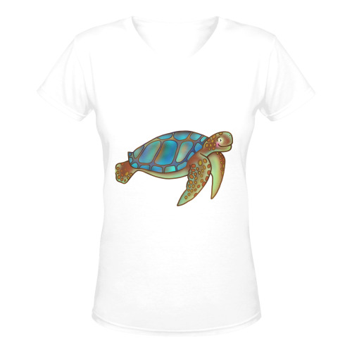 Turtle Sealife Cartoon Women's Deep V-neck T-shirt (Model T19)
