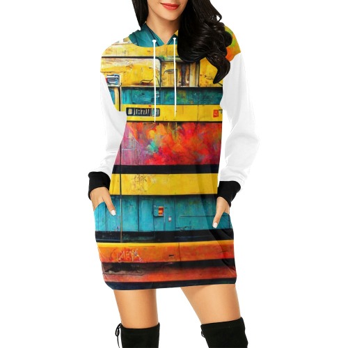 graffiti style train All Over Print Hoodie Mini Dress (Model H27)