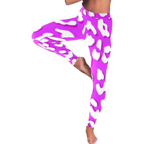 White Leopard Print Pink Women's Low Rise Leggings (Invisible Stitch) (Model L05)
