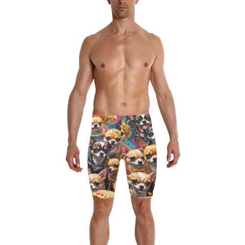 CHIHUAHUAS EATING MEXICAN FOOD 2 Men's Knee Length Swimming Trunks (Model L58)