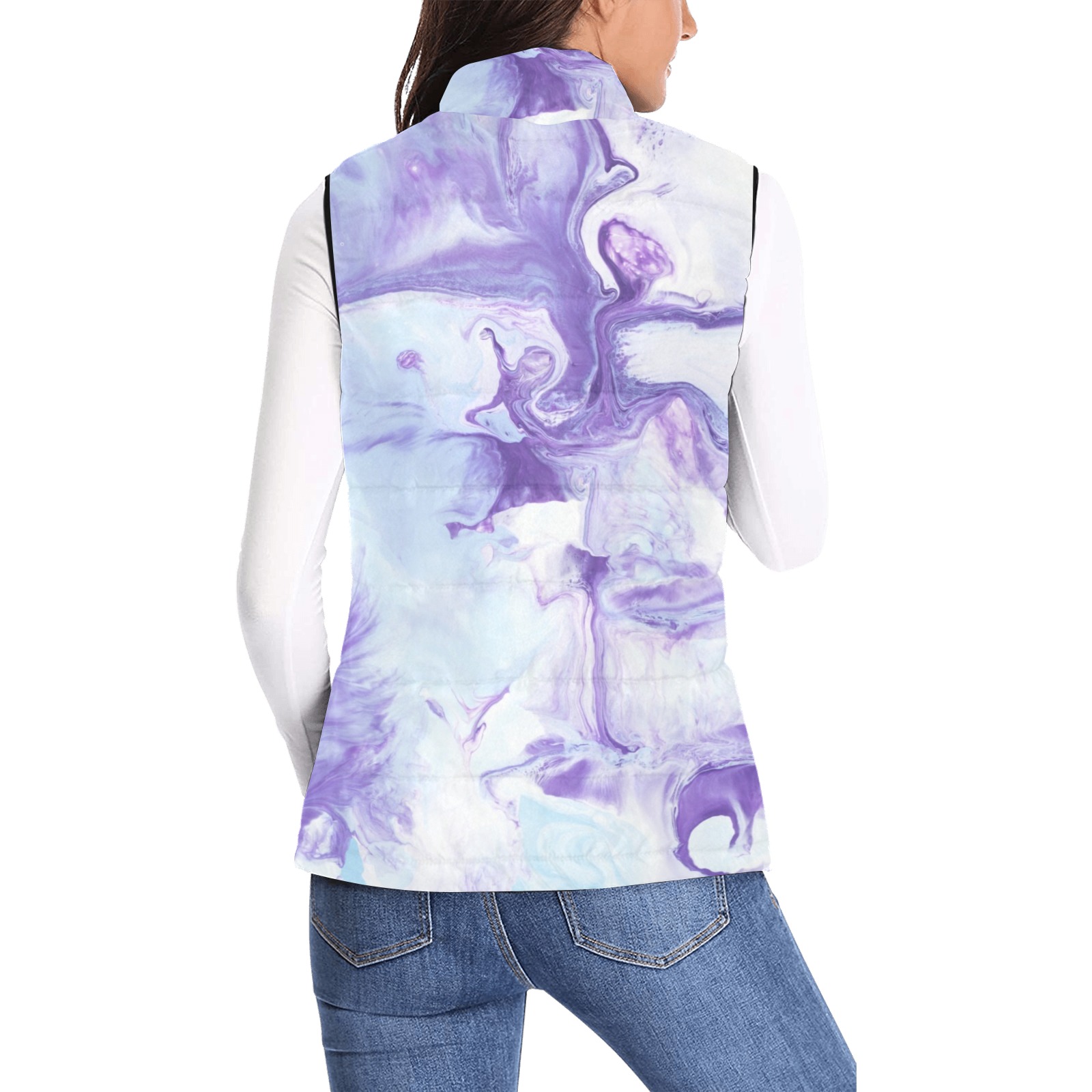 Lavender marbling Women's Padded Vest Jacket (Model H44)