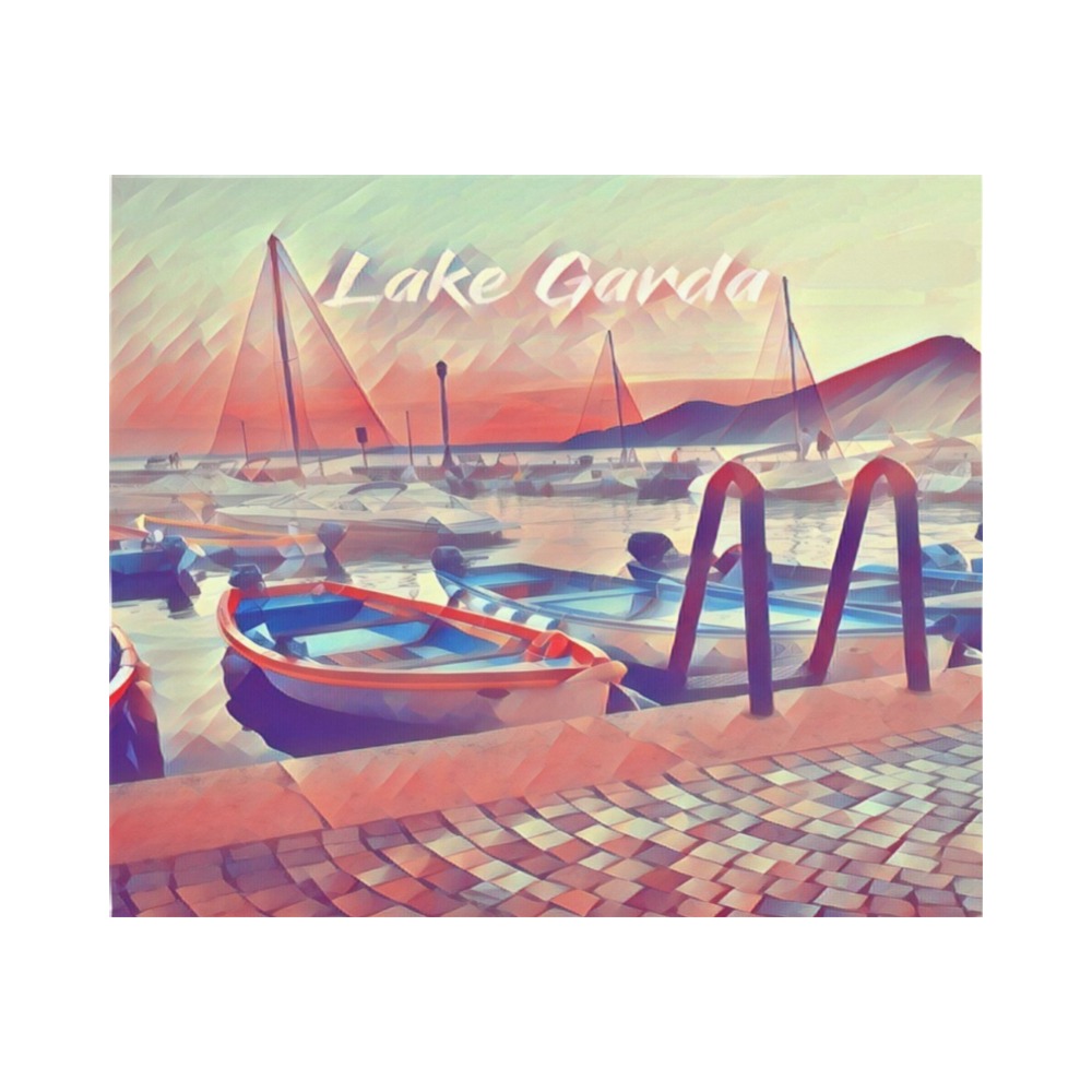 Boats on Lake Garda, Italy. Polyester Peach Skin Wall Tapestry 60"x 51"