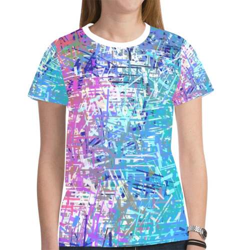 Grunge Urban Graffiti Pink Turquoise Paint Splatter Texture New All Over Print T-shirt for Women (Model T45)