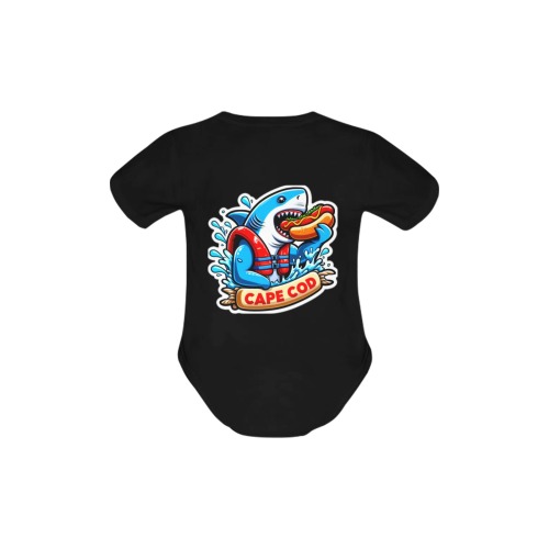CAPE COD-GREAT WHITE EATING HOT DOG 2 Baby Powder Organic Short Sleeve One Piece (Model T28)