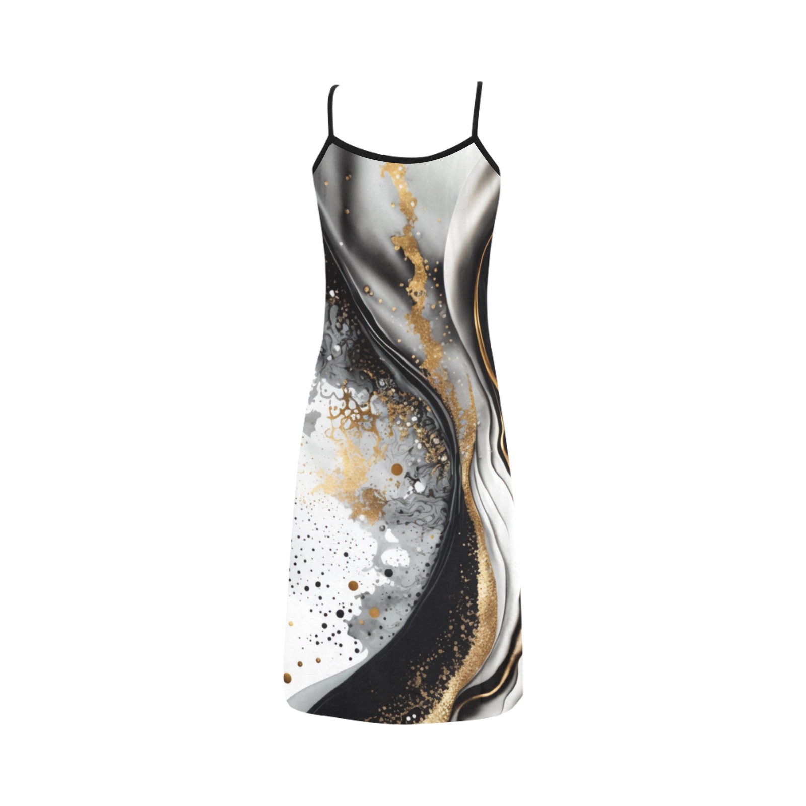 Black and Gold Abstract 1 Alcestis Slip Dress (Model D05)