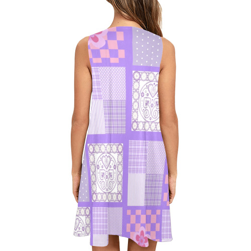 Pink and Purple Patchwork Design Sleeveless A-Line Pocket Dress (Model D57)