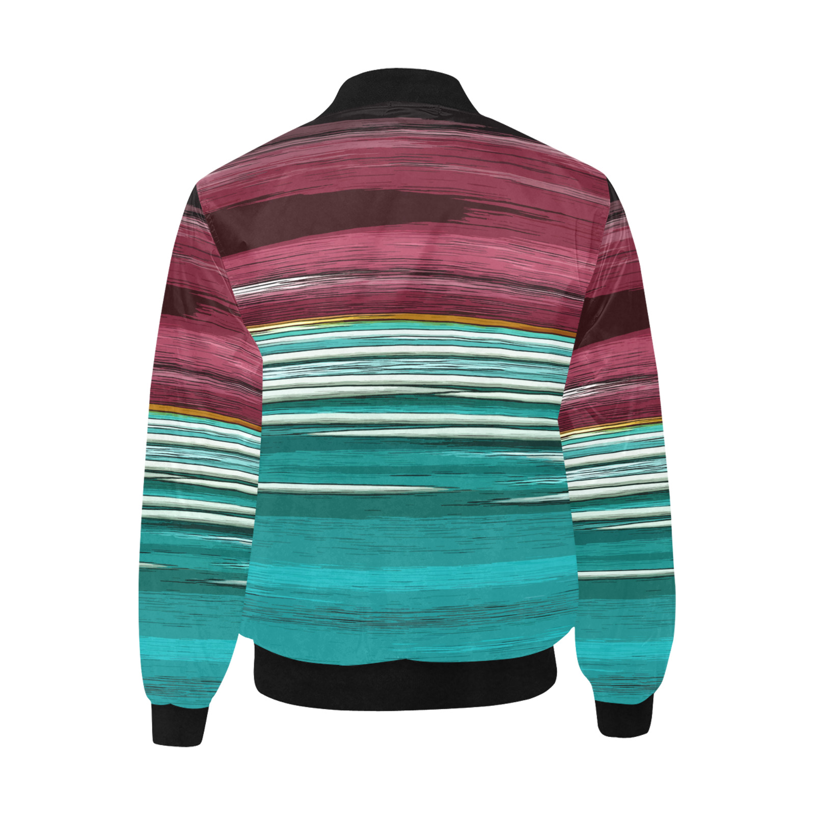 Abstract Red And Turquoise Horizontal Stripes All Over Print Quilted Bomber Jacket for Men (Model H33)