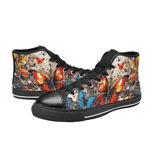 Decorative art of colorful butterflies and flowers Women's Classic High Top Canvas Shoes (Model 017)