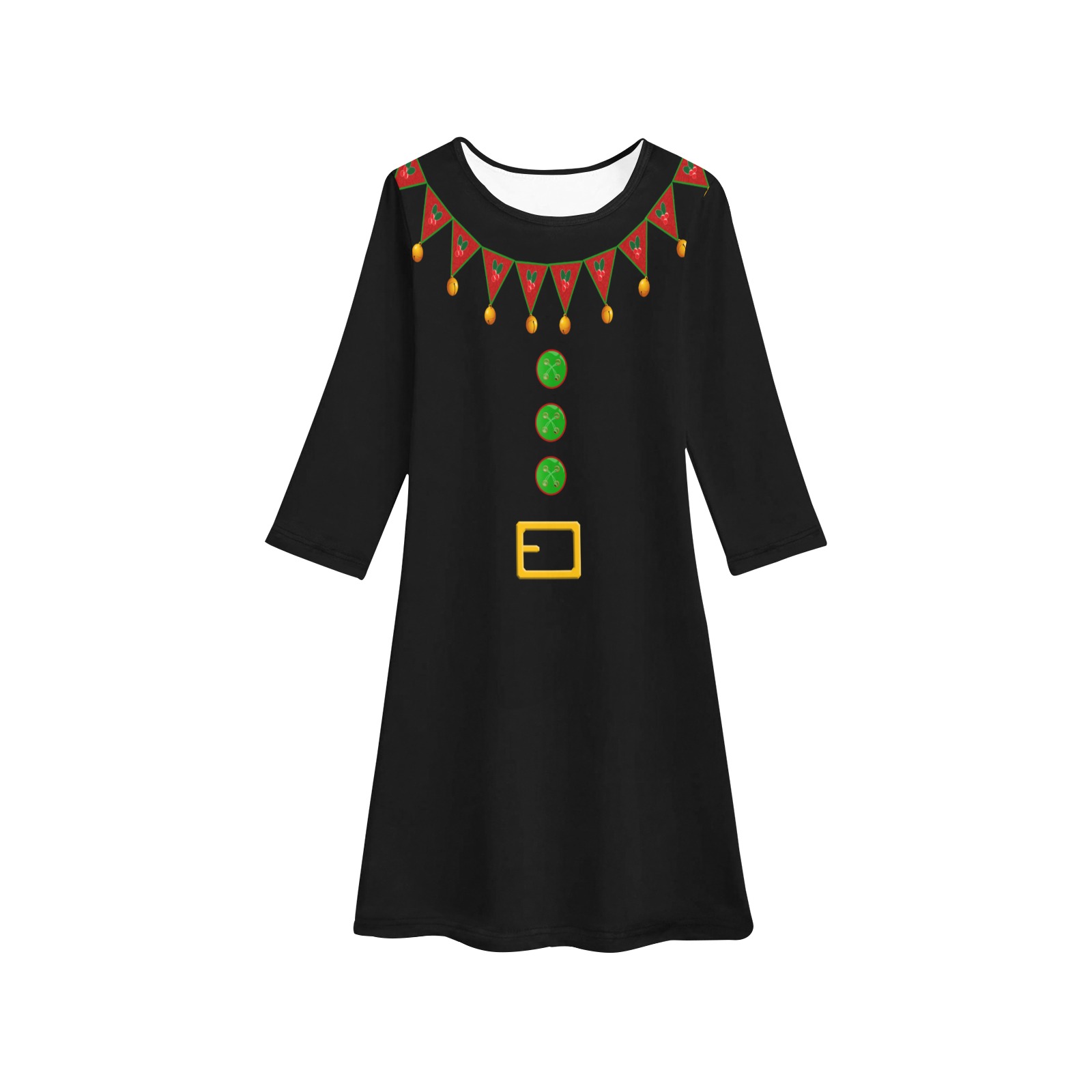 Black Red Elf Costume Girls' Long Sleeve Dress (Model D59)