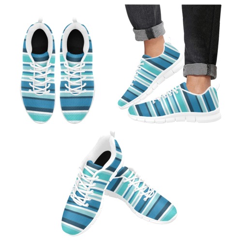 Blue Stripes Women's Breathable Running Shoes (Model 055)
