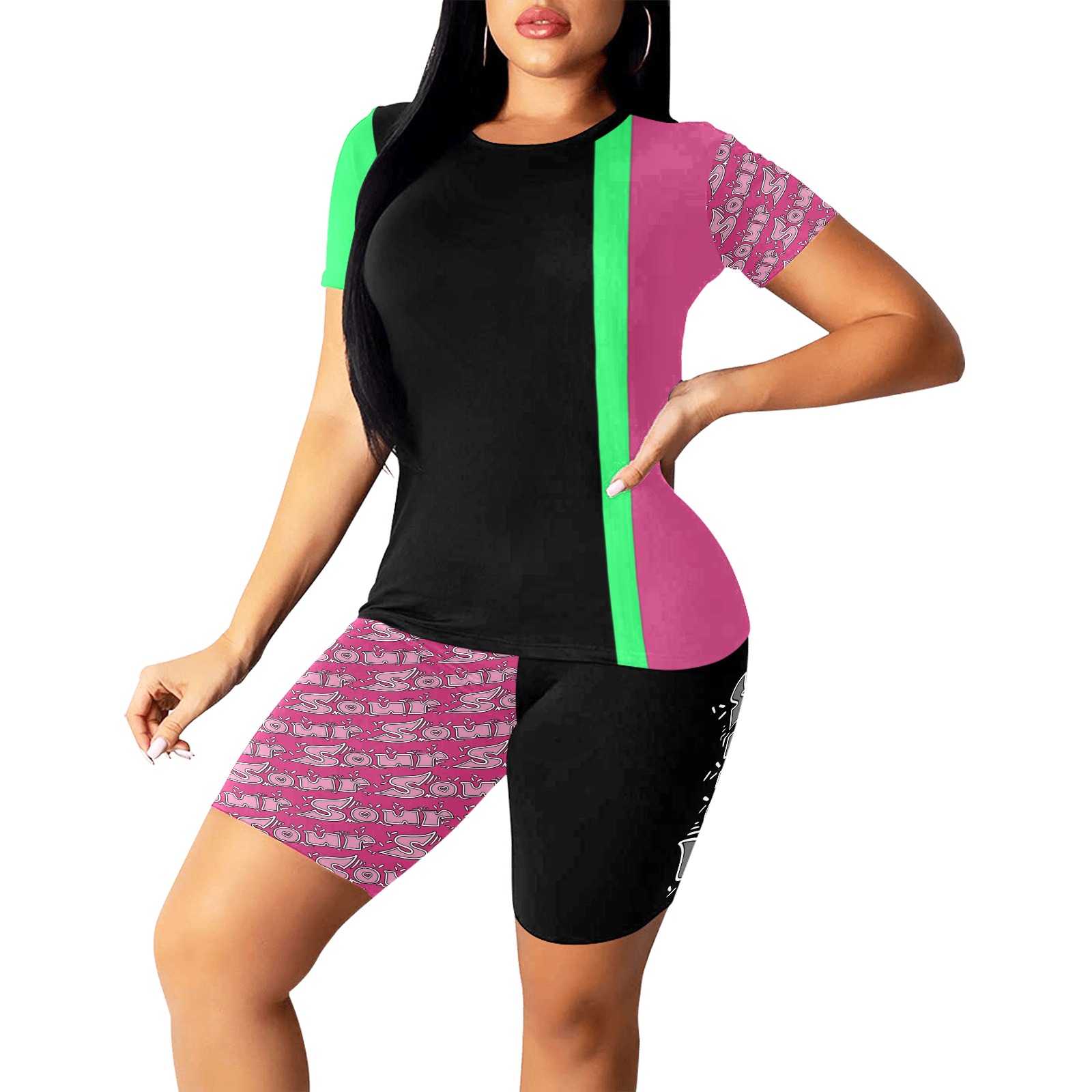 SourPunk Athletic Pink Women's Short Yoga Set