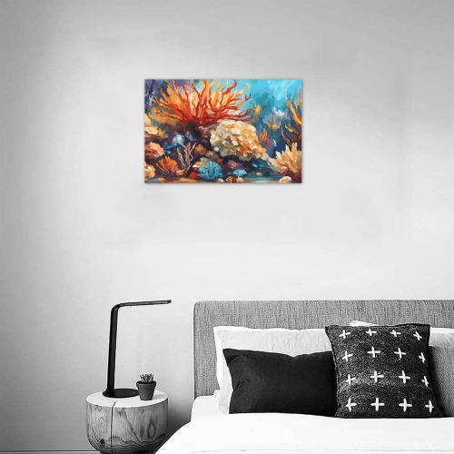 Bunch of colorful corals on the ocean coral reef. Upgraded Canvas Print 18"x12"