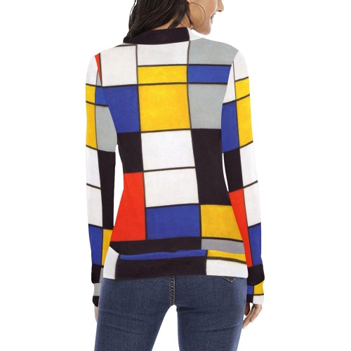 Composition A by Piet Mondrian Women's All Over Print Mock Neck Sweatshirt (Model H43)