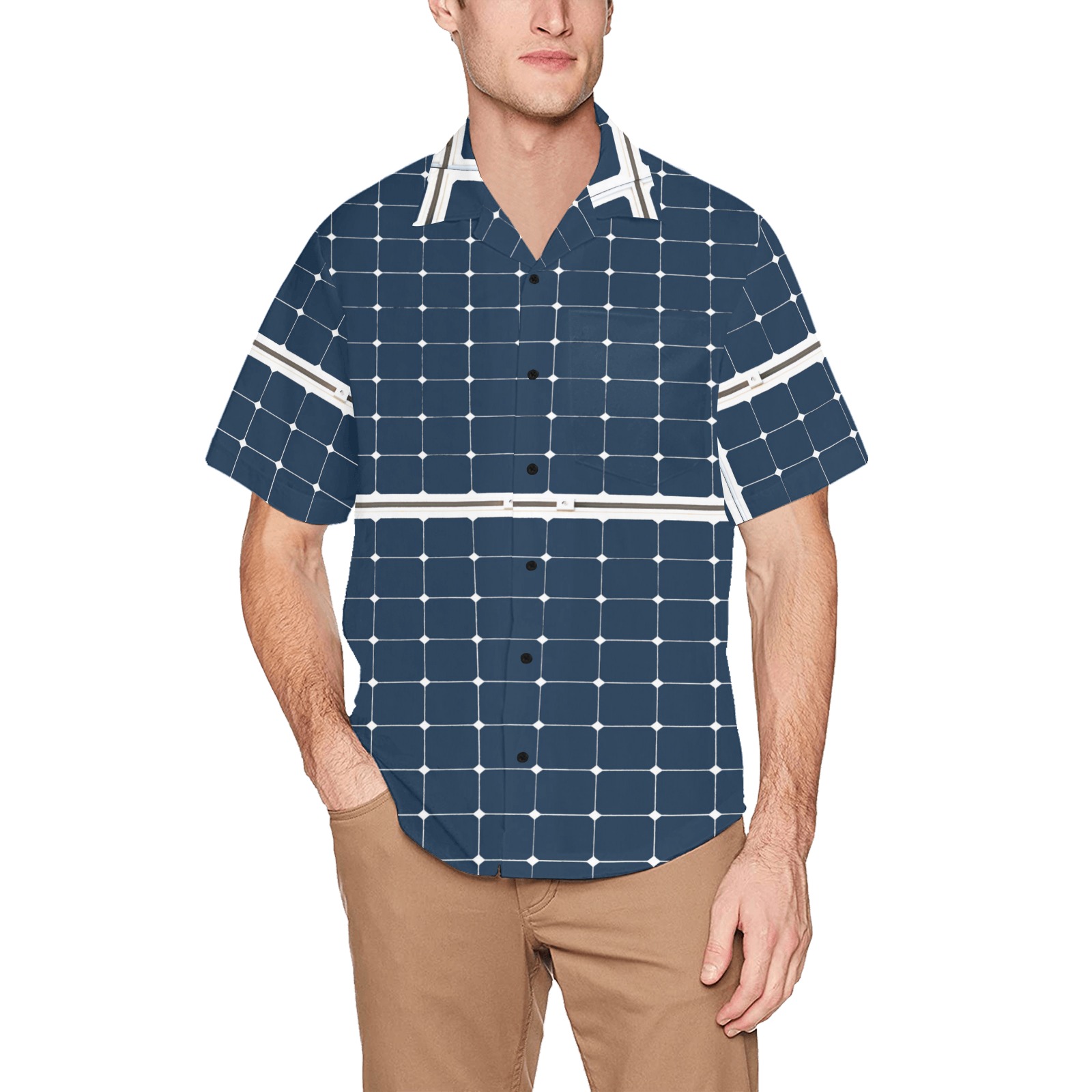 Solar Technology Power Panel Image Cell Energy Hawaiian Shirt with Chest Pocket (Model T58)