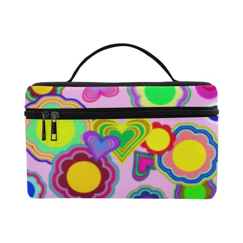 Groovy Hearts and Flowers Pink Cosmetic Bag/Large (Model 1658)